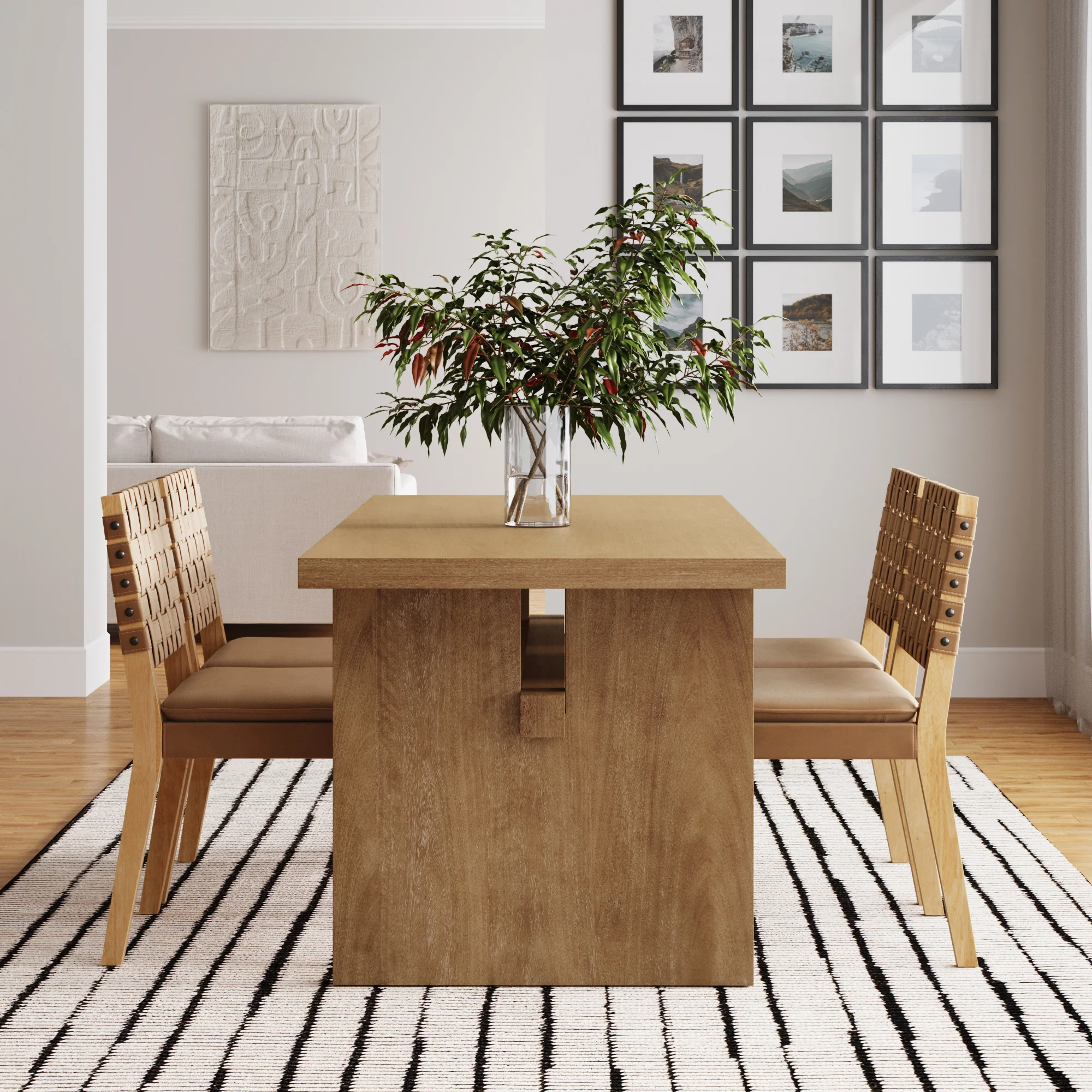 Mid-Century Woven Dining Set Light Brown (4 Chairs) - Image 3