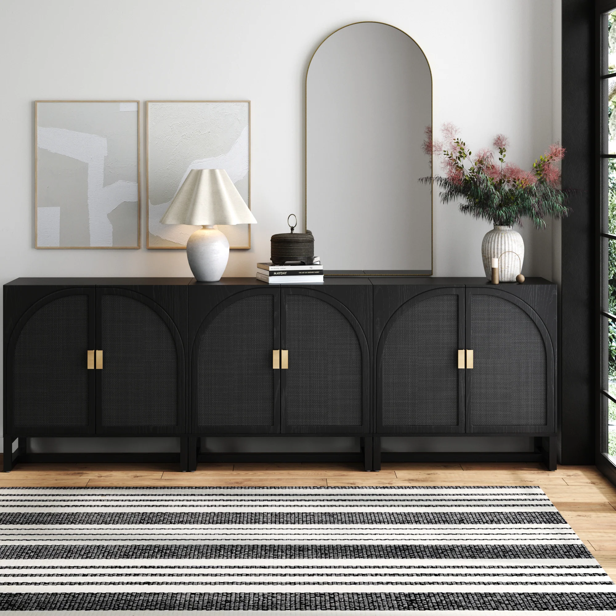 Rattan Arched TV Console Stand for 75-85" TVs Black Rattan - Image 2